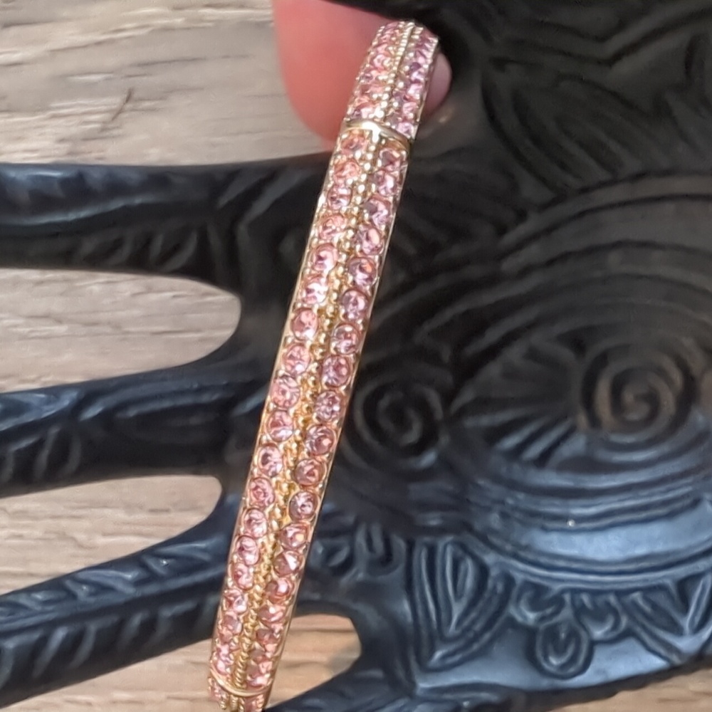 Swarvorski Pink Crystal Gold Bangle EUC